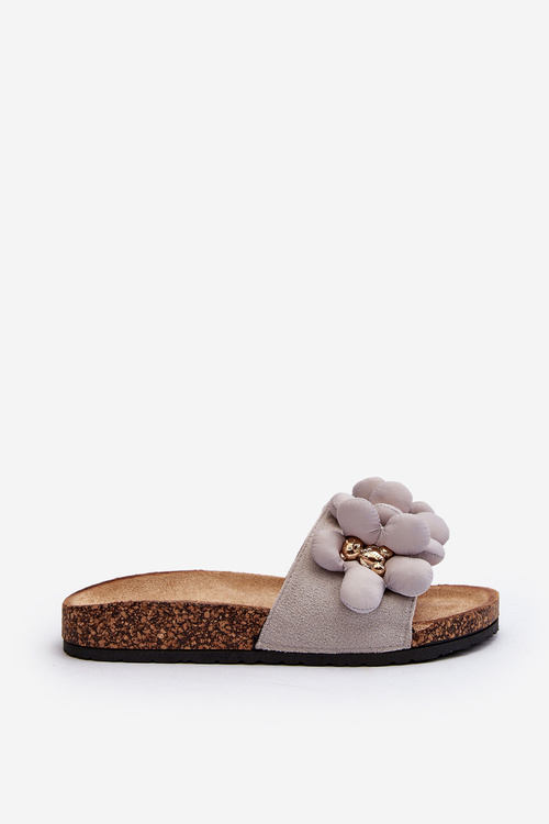 Klapki Damskie Ozdoby Szare Bunlia CK278P