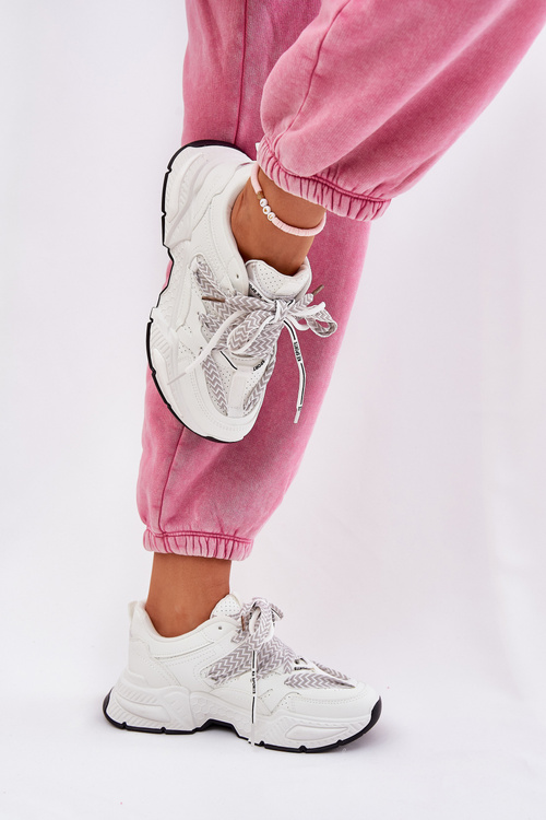 Buty sportowe Sneakersy Z Podwójnym Sznurowaniem Damskie Białe Efobell