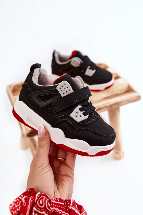 Children's Leather Sports Shoes Black and Red Marisa