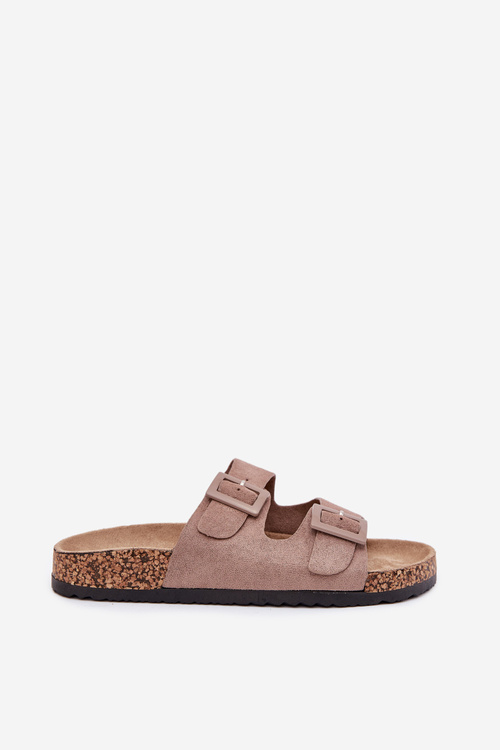 Women's sandals on cork platform with buckles dark beige Aviora