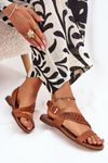 Ladies sandals made of natural leather on a flat heel Zazoo 3564 Camel