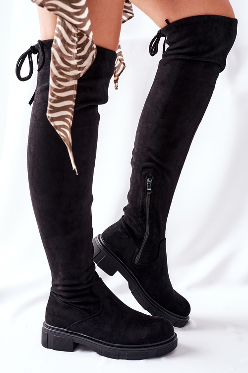 Suede Over The Knee Boots Black Selina