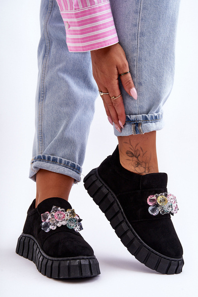 Buty Sportowe Półbuty Modne Wsuwane Ozdoba Czarne Desire NB615