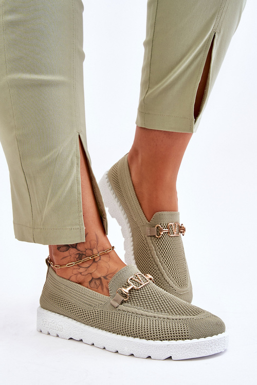 Tenisówki Damskie Wsuwane Slip-On Ozdoba Zielone Alena