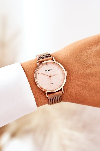 Watch On Mesh Bracelet Nickel Free ERNEST Rose Gold