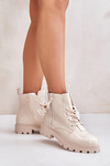 Lacquered Women’s Work Boots Insulated With Inscriptions Beige Zinfreya