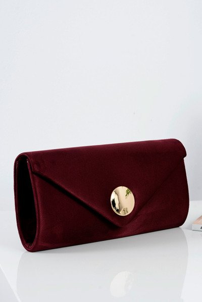 Women's Maroon Suede Clutch Bag Gold Chain