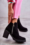 Suede Boots On High Heels With A Zipper Black Sevione