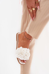 Women's Flat Sandals With Decorative Flowers White Misorsse