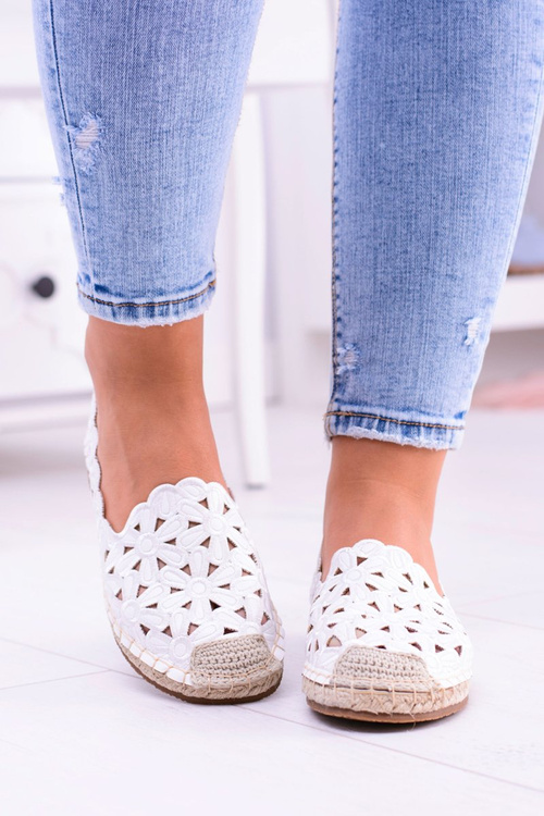 Lu Boo Women's Ballerina White Espadrilles in Macarena Flowers