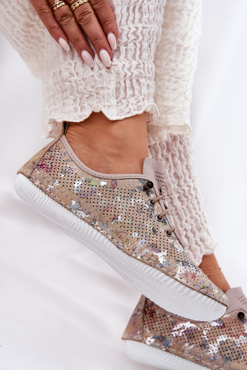 Damskie Wzorzyste Półbuty Skóra Naturalna Beżowe Artiker 56C2689