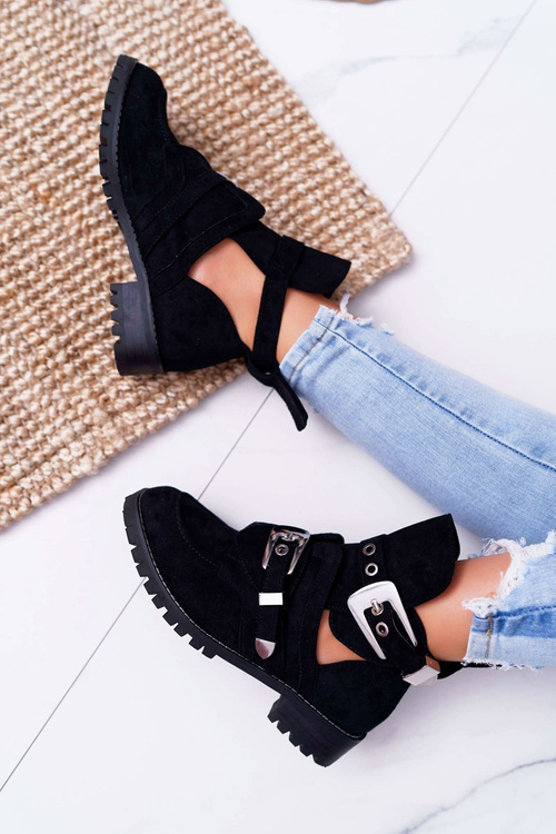 Lu Boo Black Suede Rock Girl Cutout Booties