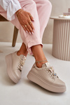 Sneakersy Damskie Skóra Naturalna Ozdoby CheBello 4585 Beżowe