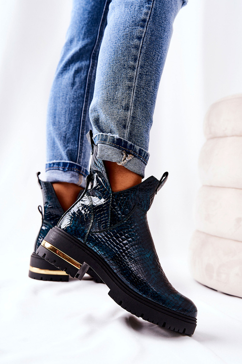 Insulated leather boots Crocodile Green Tanya