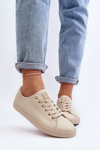 Women's Leather Classic Lace-Up Sneakers in Beige Misima
