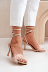 Stiletto Sandals With Feathers Beige Emilettra