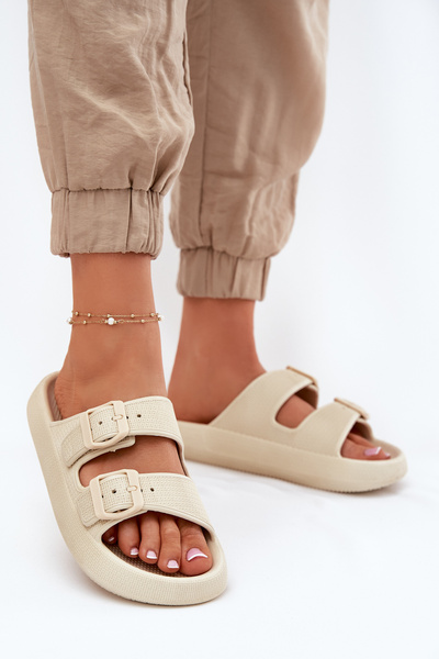 Women's Platform Slippers With Buckles Beige Nitiana
