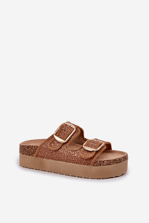 Sandals With Weaving And Buckles On A Massive Platform Camel Aralissea