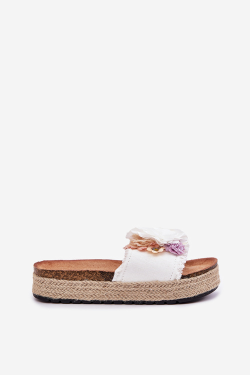 Women's sandals with flowers platform with weaving white Zenvanis