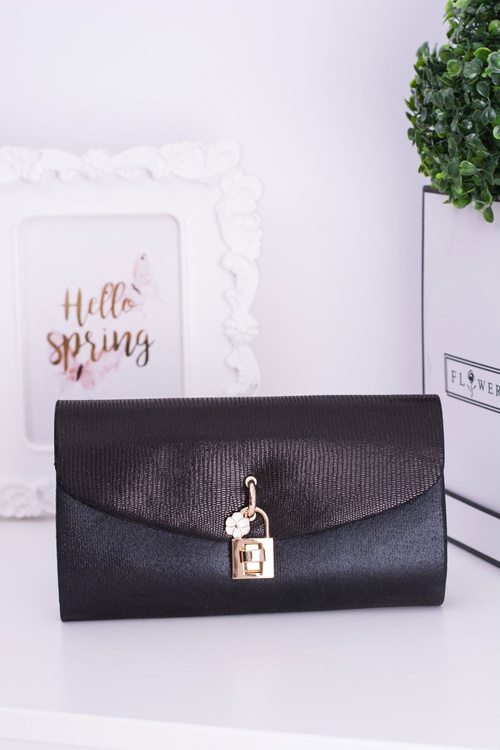 Black Women's Clutch Bag Gold Chain Padlock Latch