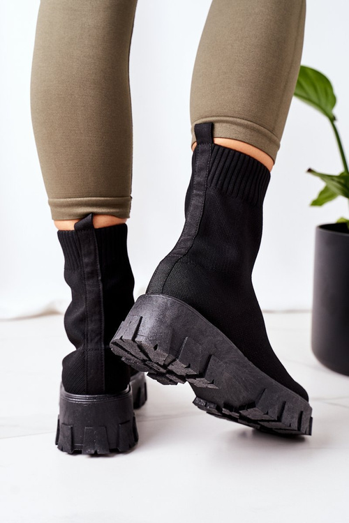 Elastic Fabric Boots On The Platform Black Inspiration