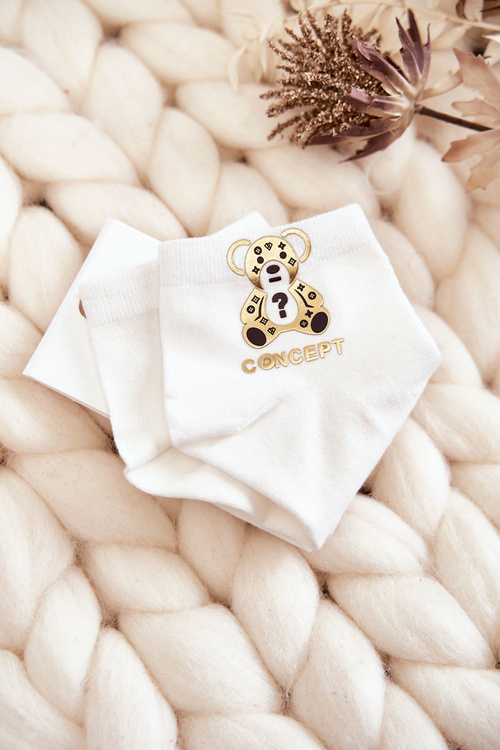 Women's Cotton Socks With a golden bear Creamy