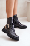 Lacquered Ankle Boots With Decorative Buckle Black Zazoo