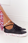 Openwork Leather Sneakers With Flowers Black Spring