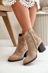 Boots With Perforated Shaft On Heel Eco Suede Beige Nevishiia