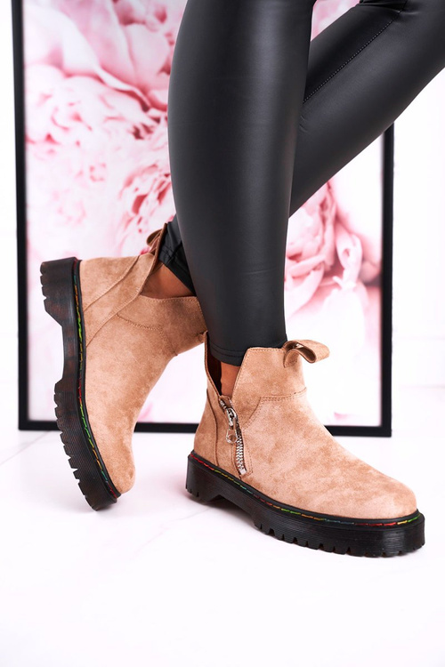 Women's Chelsea Boots With Colorful Stitching Suede Beige Addison