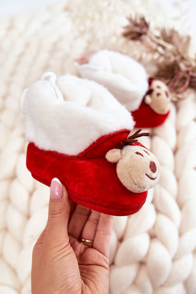 Children's Warm Reindeer Slippers With A Bow Red