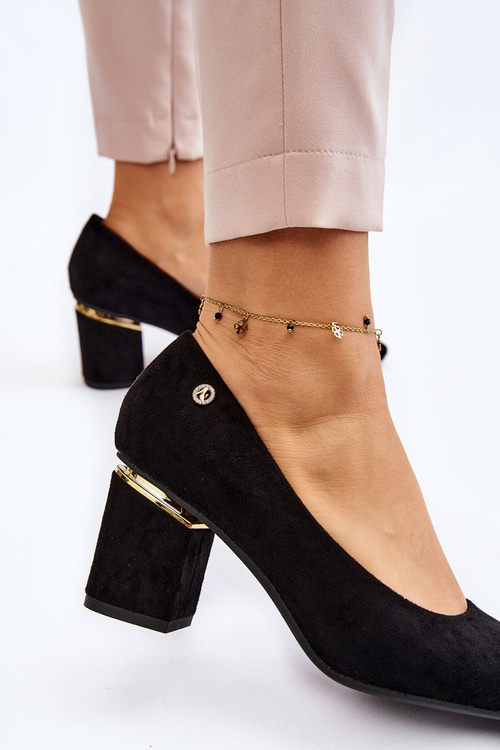 Classic Suede High Heel Pumps With Embellishments Black Derren