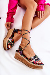 Women's Tied Sandals Espadrilles With Flowers Black Lamour