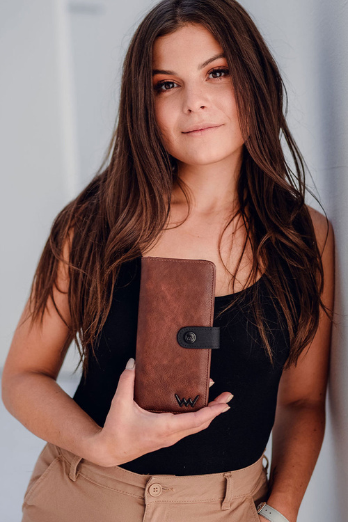 Women's Leather Zip Wallet Brown and Black Florience