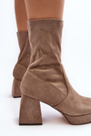 Women's ankle boots with chunky heel and platform in dark beige Adelles