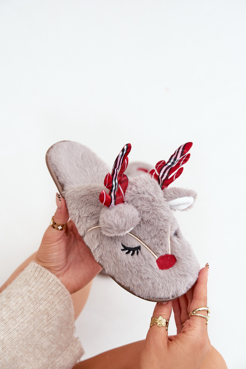 Christmas Slippers With Reindeer Design Dark Beige Sylaia