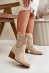 Beige Sevana Zip-Up Cutout Boots in Faux Suede