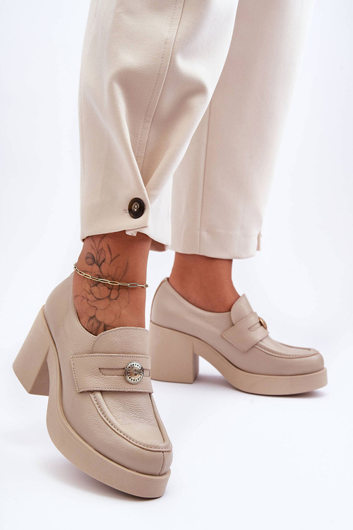 Women's Leather Half-Boots on Heel Beige Dunadia
