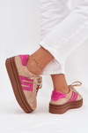 Women's Platform Sneakers Made Of Natural Suede Beige-Pink Eldira