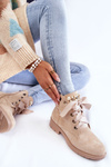 Suede insulated boots with a zipper with pearls beige Raiso