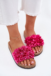 Ladies Slippers On Cork Sole With Flowers Fuchsia Ferenza