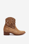 Botki Kowbojki Zamszowe Ażurowe Niski Obcas Beżowe Zazoo 3404