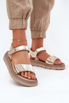 Ladies leather sandals on platform gold Zazoo 40443