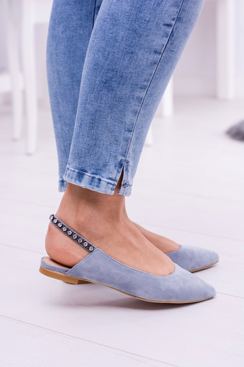 Lu Boo Blue Suede Ballerinas Pointed Zirconia Ballerinas Macron