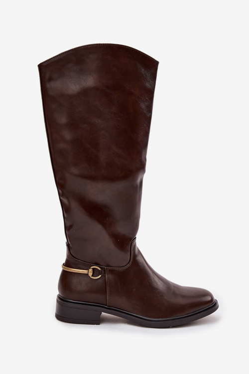 Insulated Women's Boots With Flat Heel And Decorative Detail Chocolate Renaya