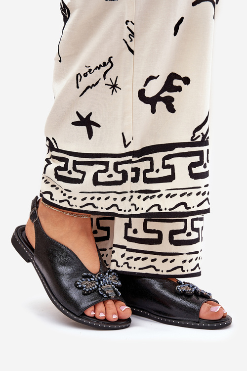 Sandały Płaskie Połyskujące Z Ozdobą Damskie Russona