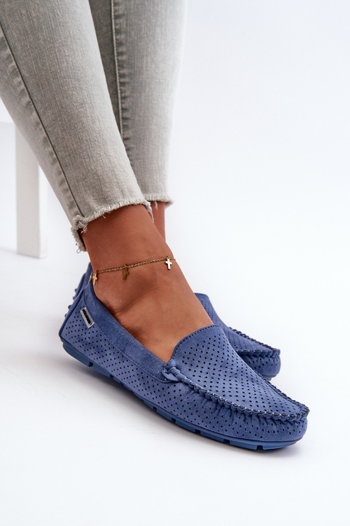 Women's Blue Perforated Moccasins Rasirna