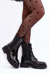 Leather Women's Lace-up Ankle Boots Black Nicole 2836