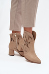 Suede openwork women's ankle boots on heel Zazoo 3647 beige