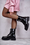 Women's Lacquered Boots Workers With Ornaments Black Gesine